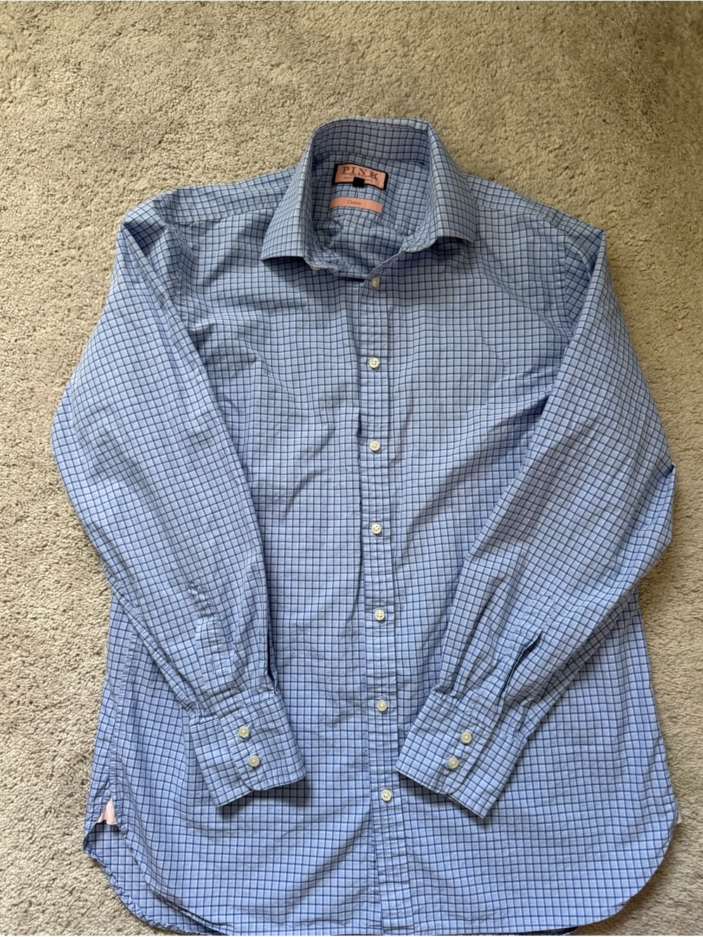 Thomas Pink Light Blue Checked Dress Shirt